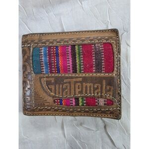 Guatemala Huipil Handmade Leather Wallet Woven Embossed  4" Mayan